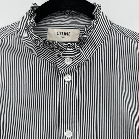 Celine Classic with Frill Collar in Stripped Cotton Black/White Size 42/ US 10 - Picture 2 of 8